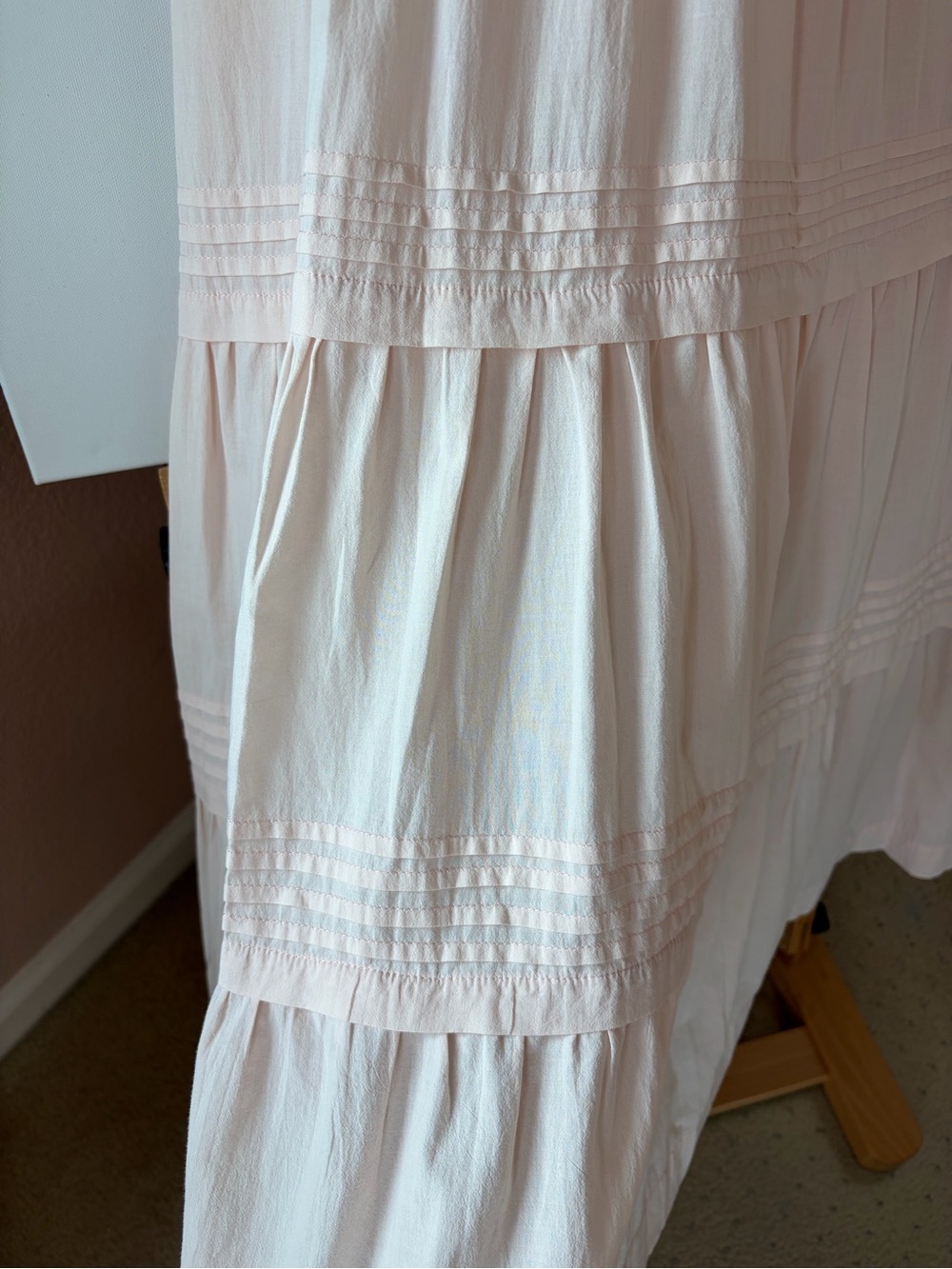 Pampelone Perle Blush Pink Pintuck Pleat Cotton Tiered Maxi Dress Small Handmade - Picture 4 of 10